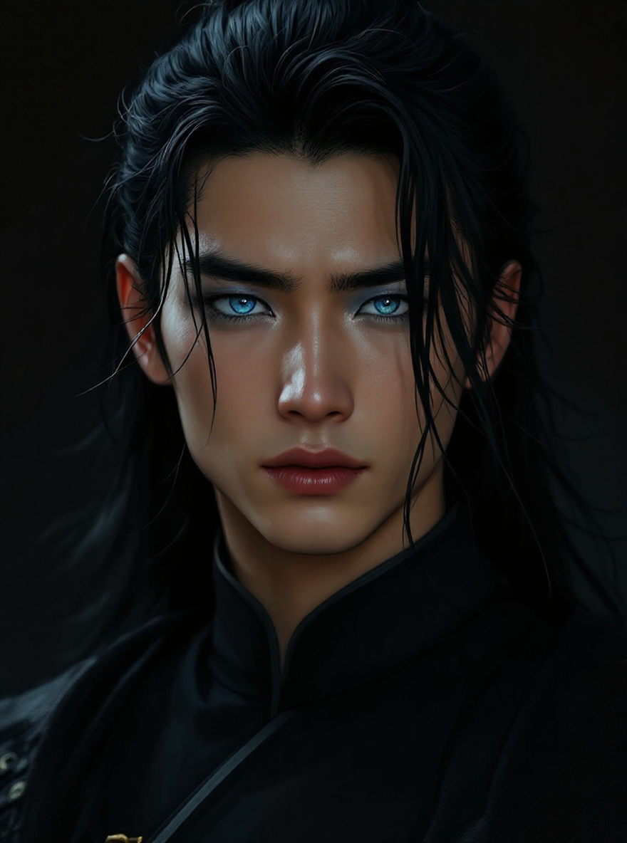 Rane — a young warrior with blue eyes and long black hair, in a black school uniform